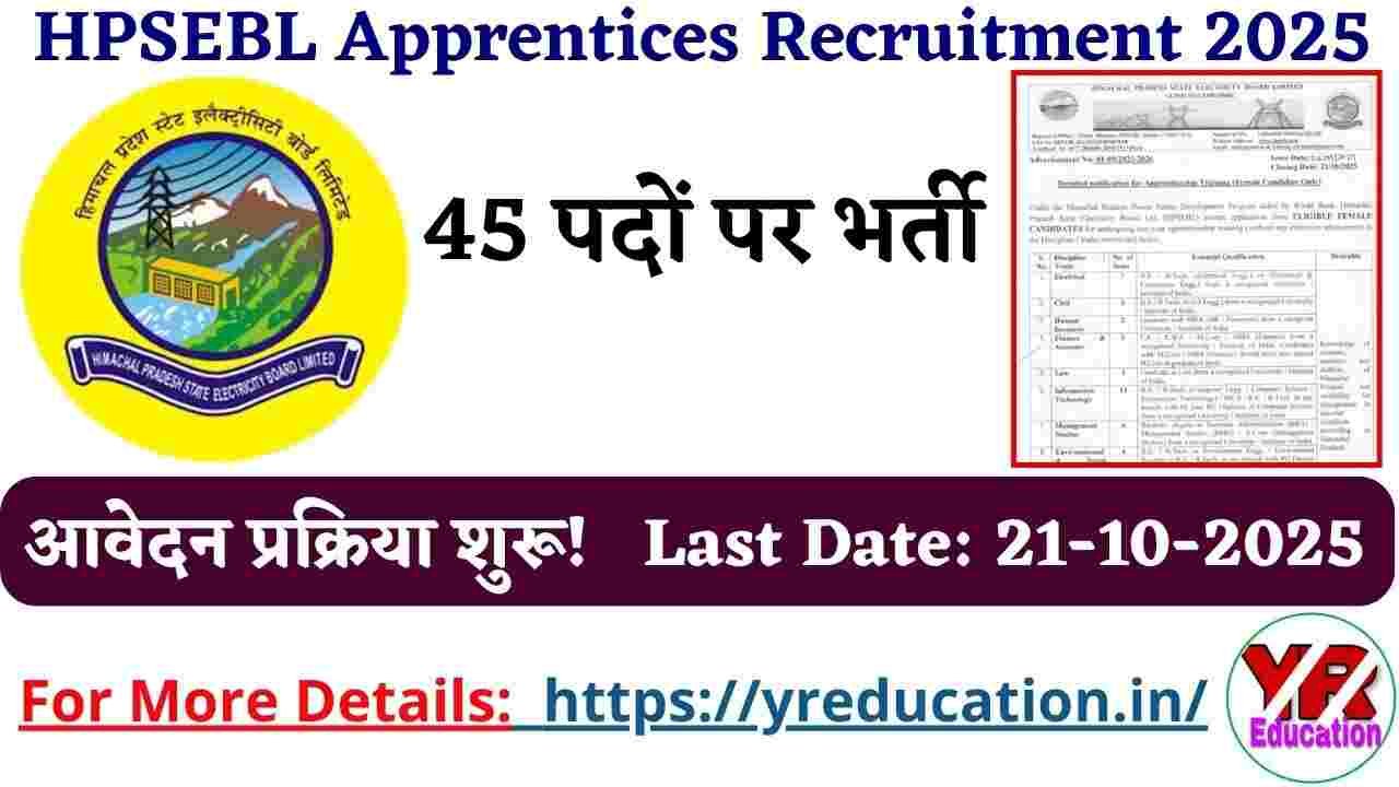 HPSEBL Apprentices Recruitment 2025 - Apply Online for 45 Posts Before October 21