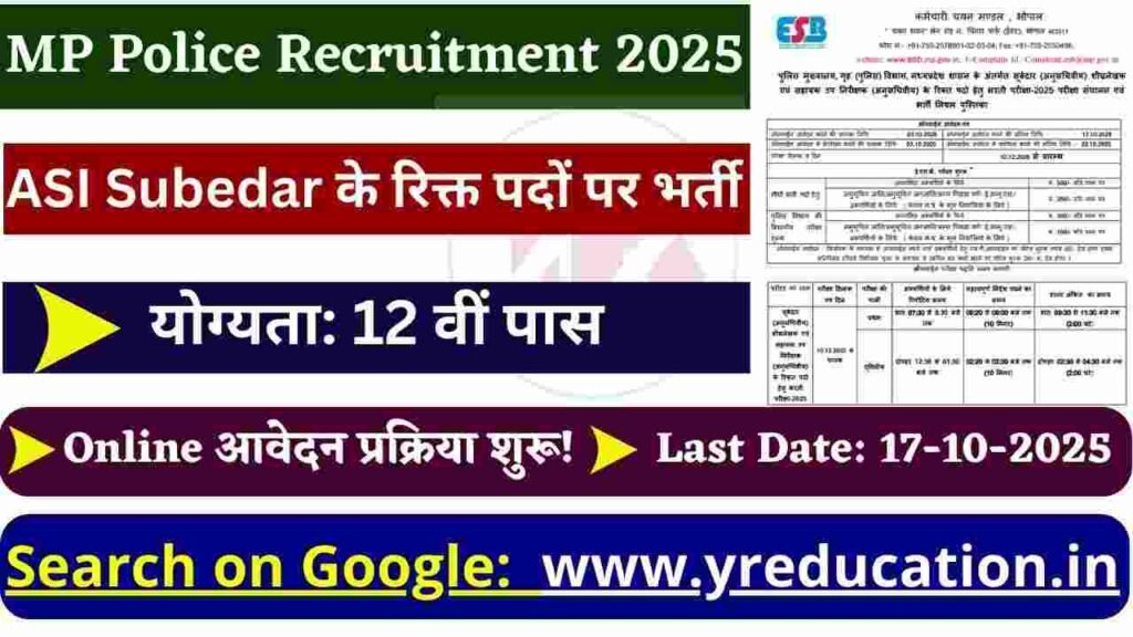 MP Police ASI Subedar Recruitment 2025: 500 Posts! Apply Online Last Date Oct 17