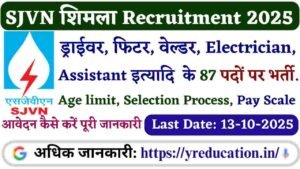 SJVN Shimla Various Posts Recruitment 2025 Notification Out for 87 Posts Apply Now