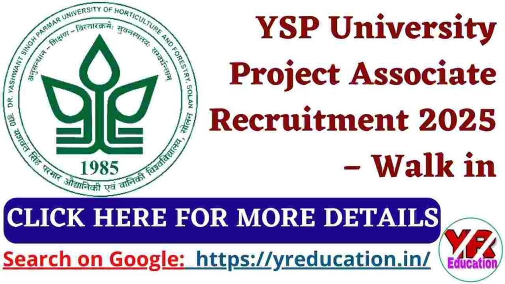 YSP University Project Associate Recruitment 2025 – Walk in