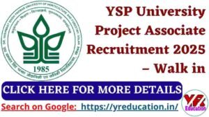 YSP University Project Associate Recruitment 2025 – Walk in